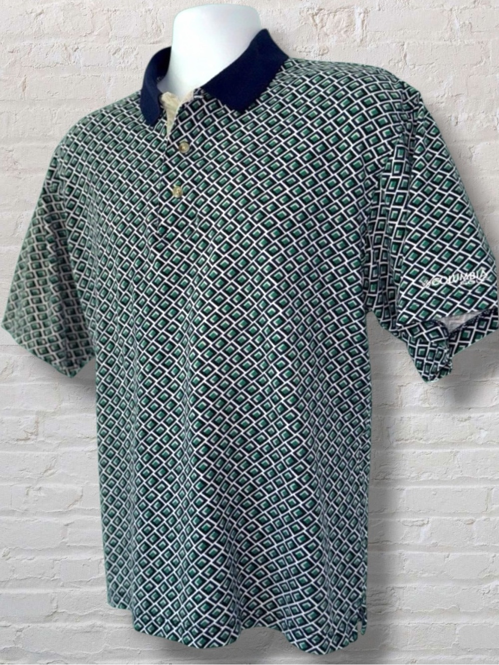 Vintage Columbia Golf Polo Shirt Men’s Large Geometric Pattern 90s Y2K